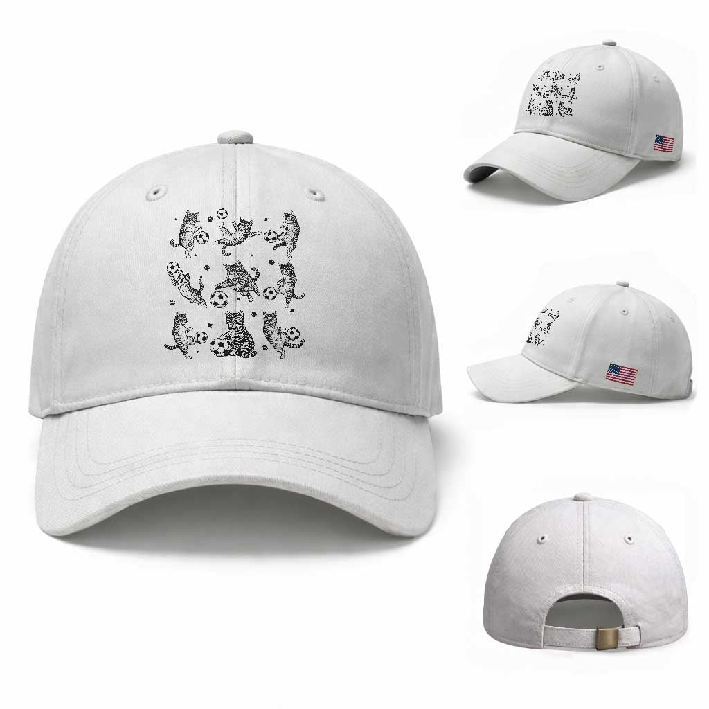 Funny Cat Soccer Player Baseball Cap Gift For Soccer Lovers TS12 Baseball Cap Universal Fit White Print Your Wear