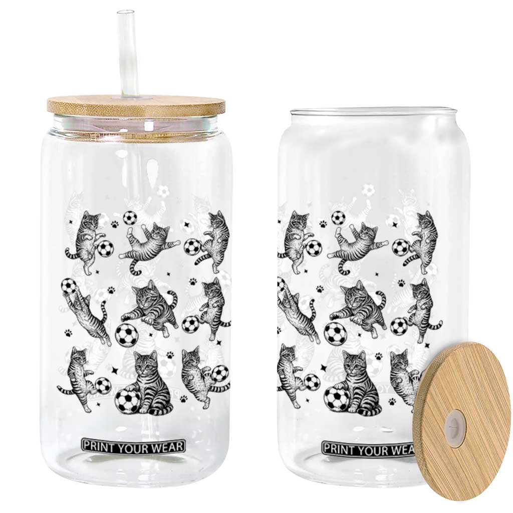 Funny Cat Soccer Player Glass Can Gift For Soccer Lovers TS12 Print Your Wear