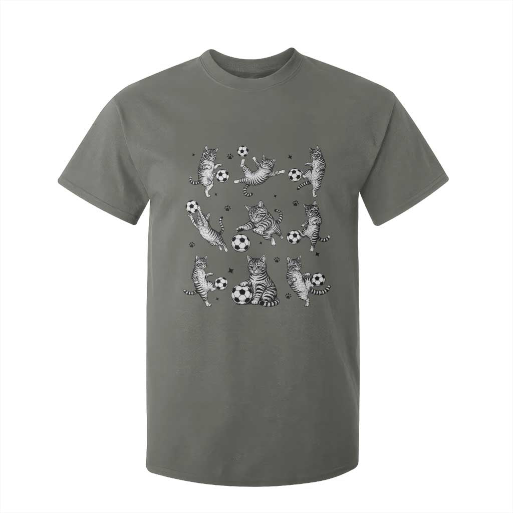Funny Cat Soccer Player T Shirt For Kid Gift For Soccer Lovers TS12 Military Green Print Your Wear