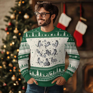 Funny Cat Soccer Player Ugly Christmas Sweater Gift For Soccer Lovers TS12 Beige Green Print Your Wear