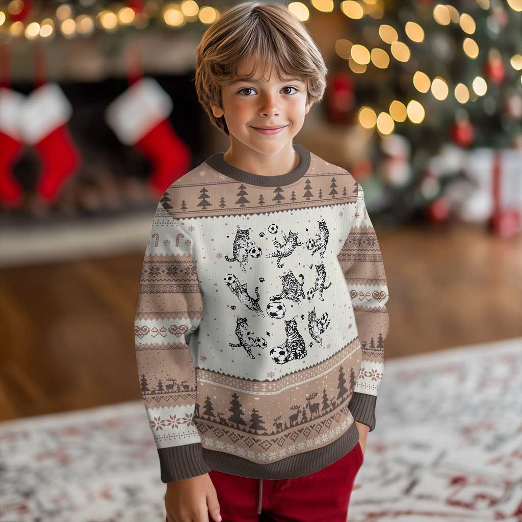Funny Cat Soccer Player Ugly Christmas Sweater Gift For Soccer Lovers TS12 Mocha Mousse Print Your Wear