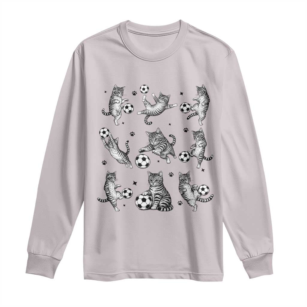 Funny Cat Soccer Player Long Sleeve Shirt Gift For Soccer Lovers TS12 Ice Gray Print Your Wear