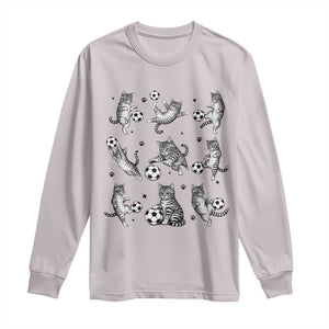 Funny Cat Soccer Player Long Sleeve Shirt Gift For Soccer Lovers TS12 Ice Gray Print Your Wear