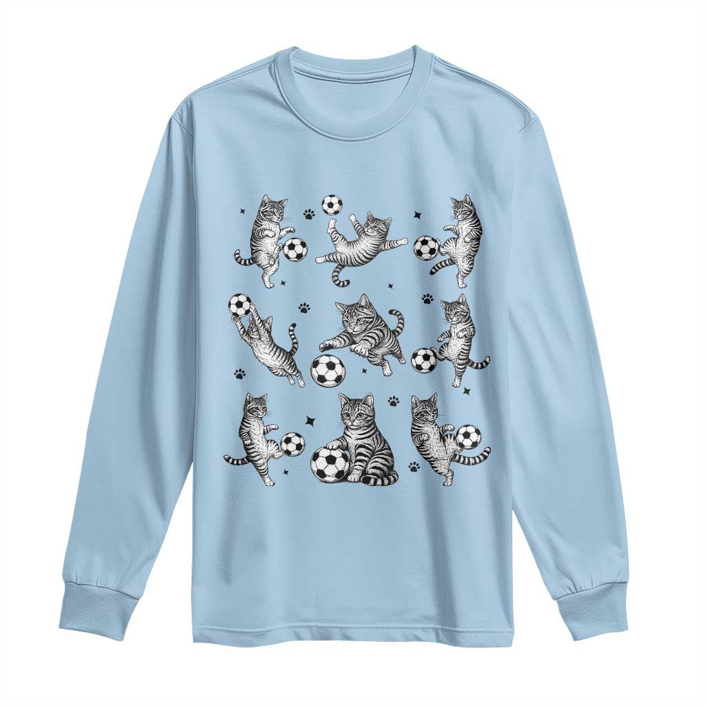 Funny Cat Soccer Player Long Sleeve Shirt Gift For Soccer Lovers TS12 Light Blue Print Your Wear