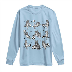 Funny Cat Soccer Player Long Sleeve Shirt Gift For Soccer Lovers TS12 Light Blue Print Your Wear