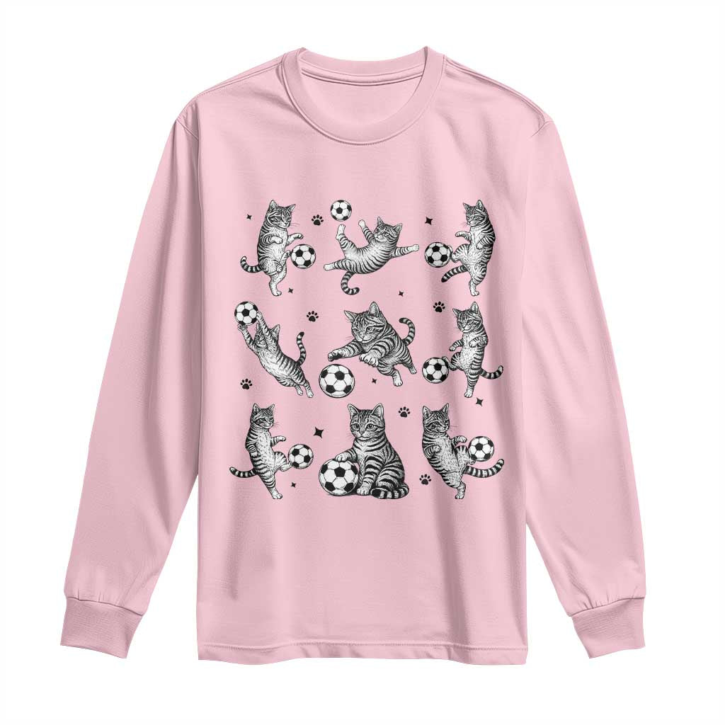 Funny Cat Soccer Player Long Sleeve Shirt Gift For Soccer Lovers TS12 Light Pink Print Your Wear