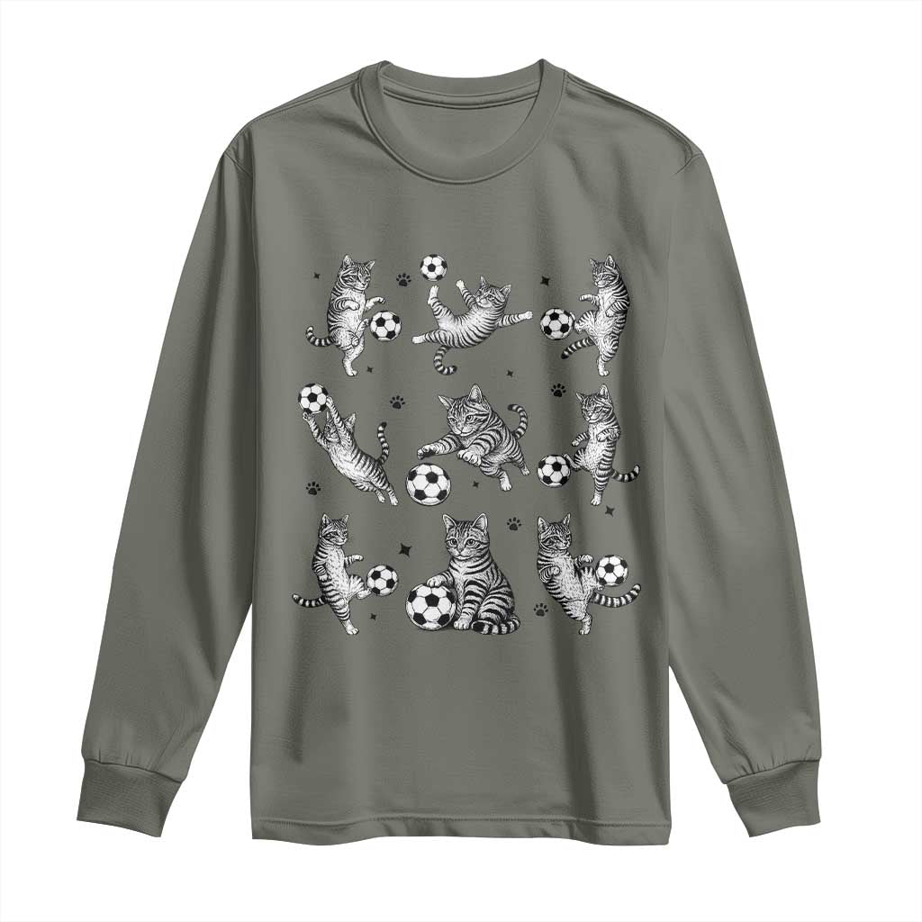 Funny Cat Soccer Player Long Sleeve Shirt Gift For Soccer Lovers TS12 Military Green Print Your Wear