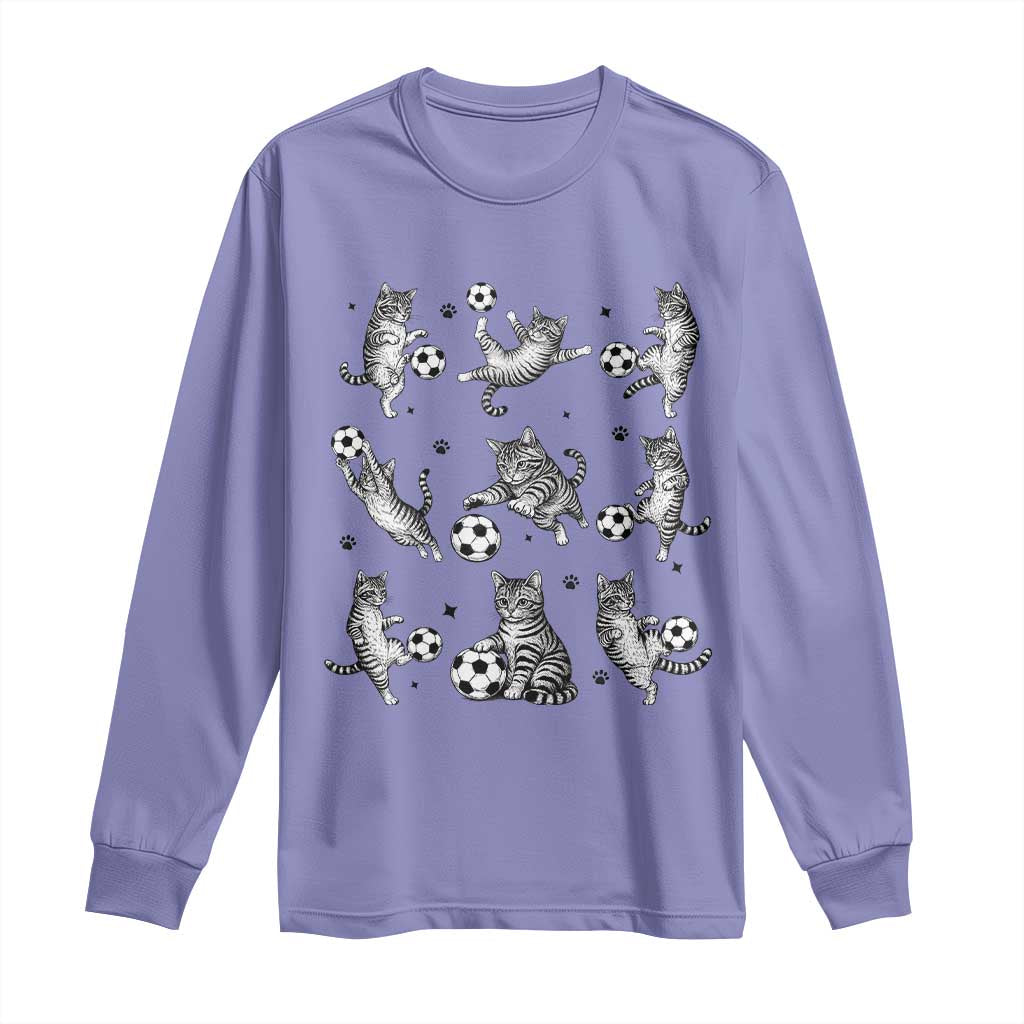Funny Cat Soccer Player Long Sleeve Shirt Gift For Soccer Lovers TS12 Violet Print Your Wear