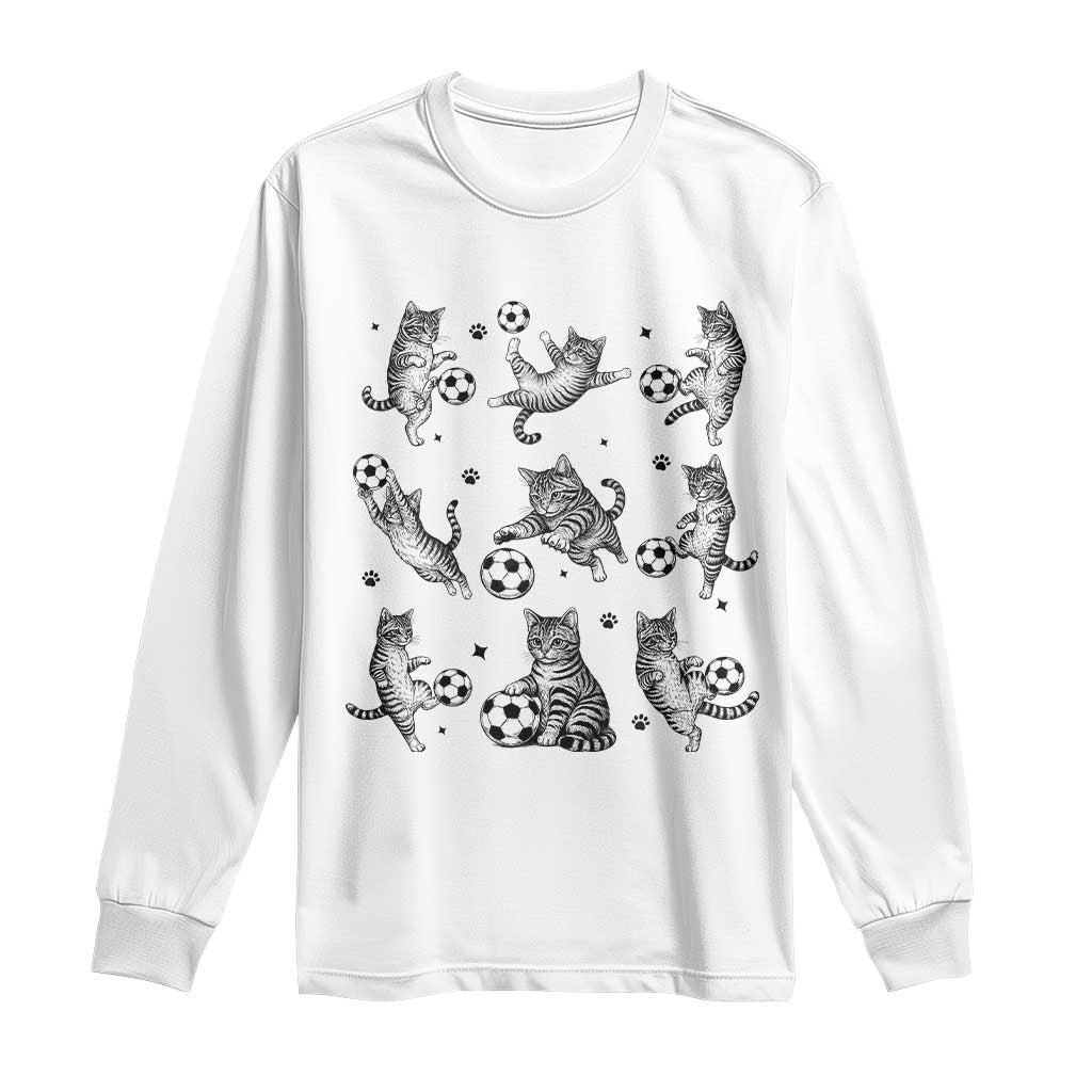Funny Cat Soccer Player Long Sleeve Shirt Gift For Soccer Lovers TS12 White Print Your Wear
