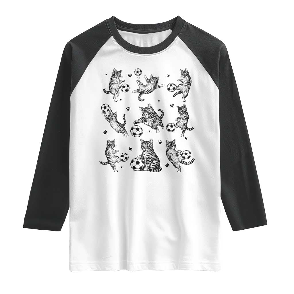 Funny Cat Soccer Player Raglan Shirt Gift For Soccer Lovers TS12 White Black Print Your Wear