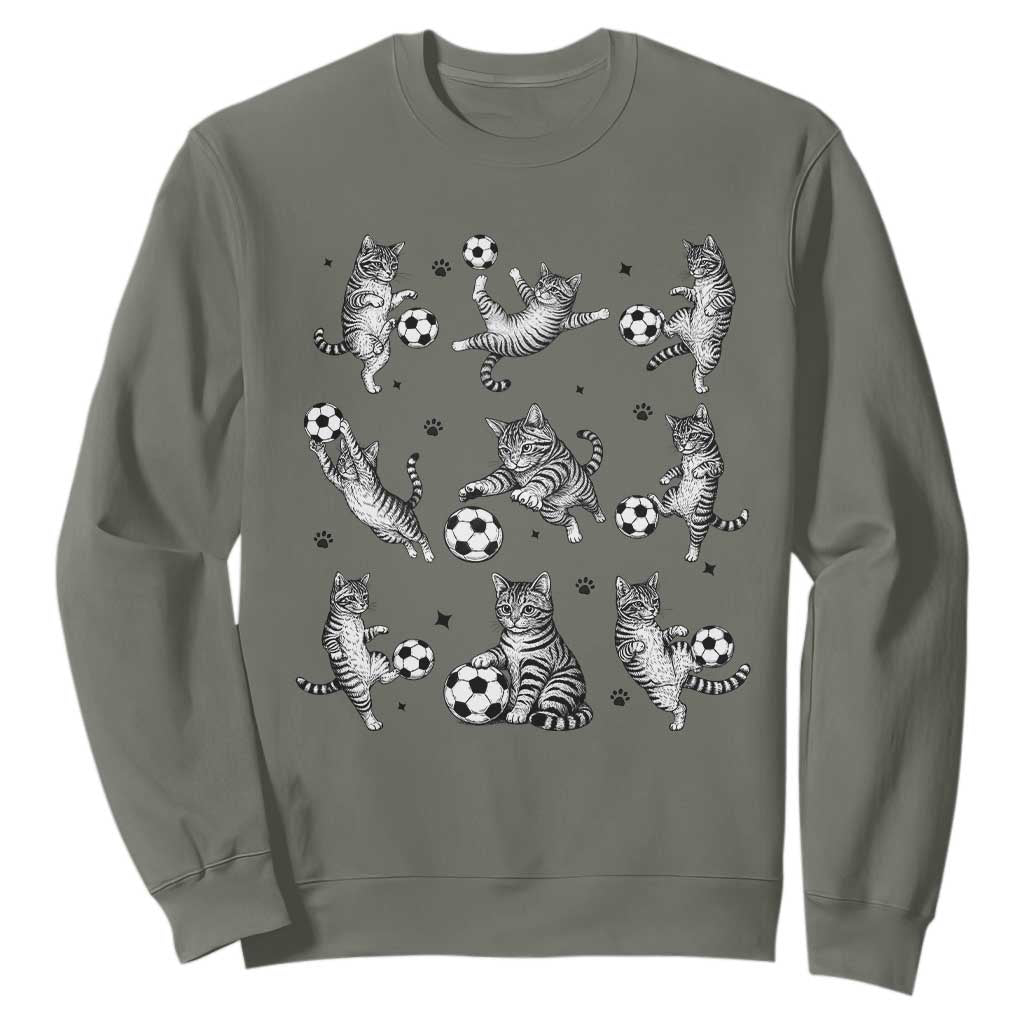 Funny Cat Soccer Player Sweatshirt Gift For Soccer Lovers TS12 Military Green Print Your Wear