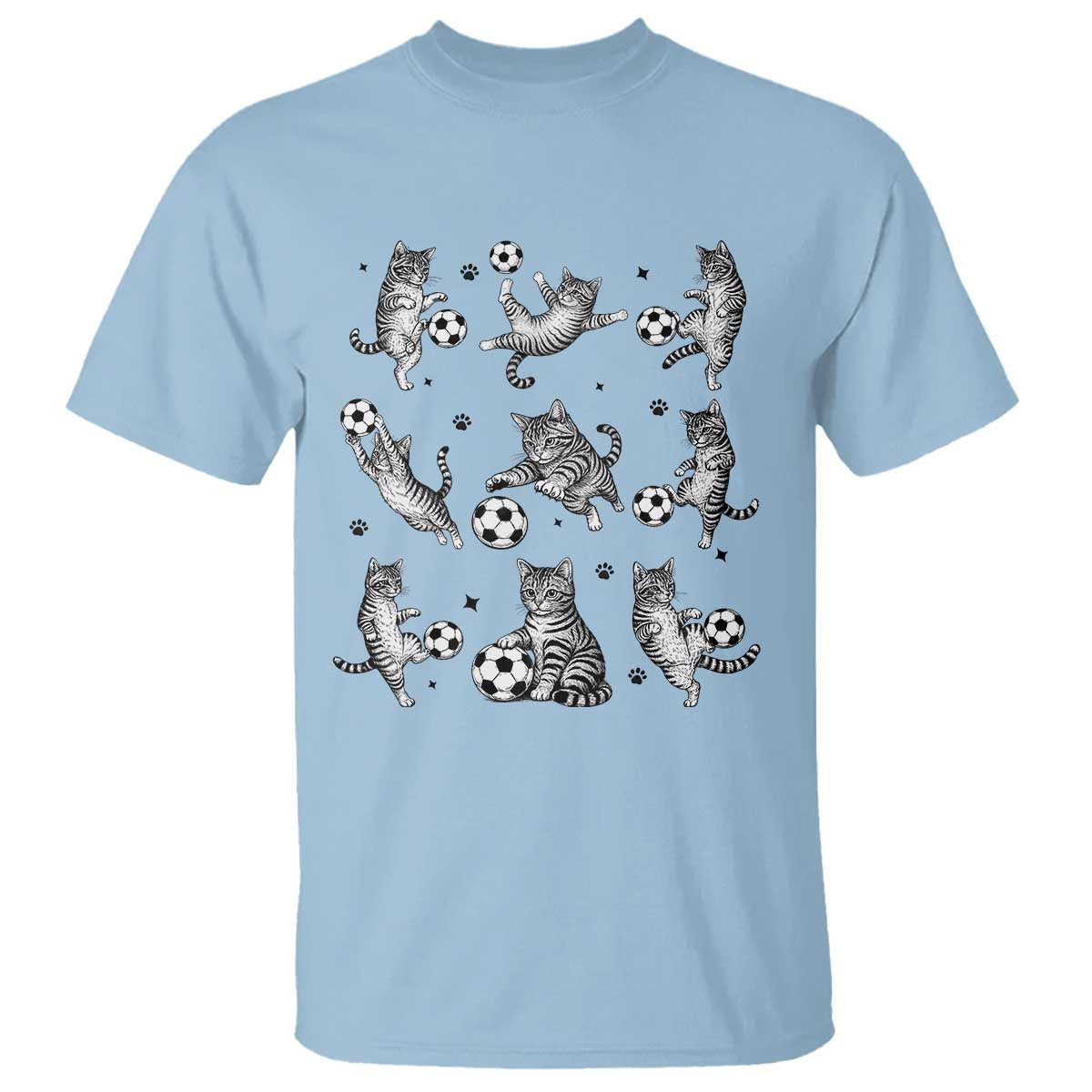 Funny Cat Soccer Player T Shirt Gift For Soccer Lovers TS12 Light Blue Print Your Wear