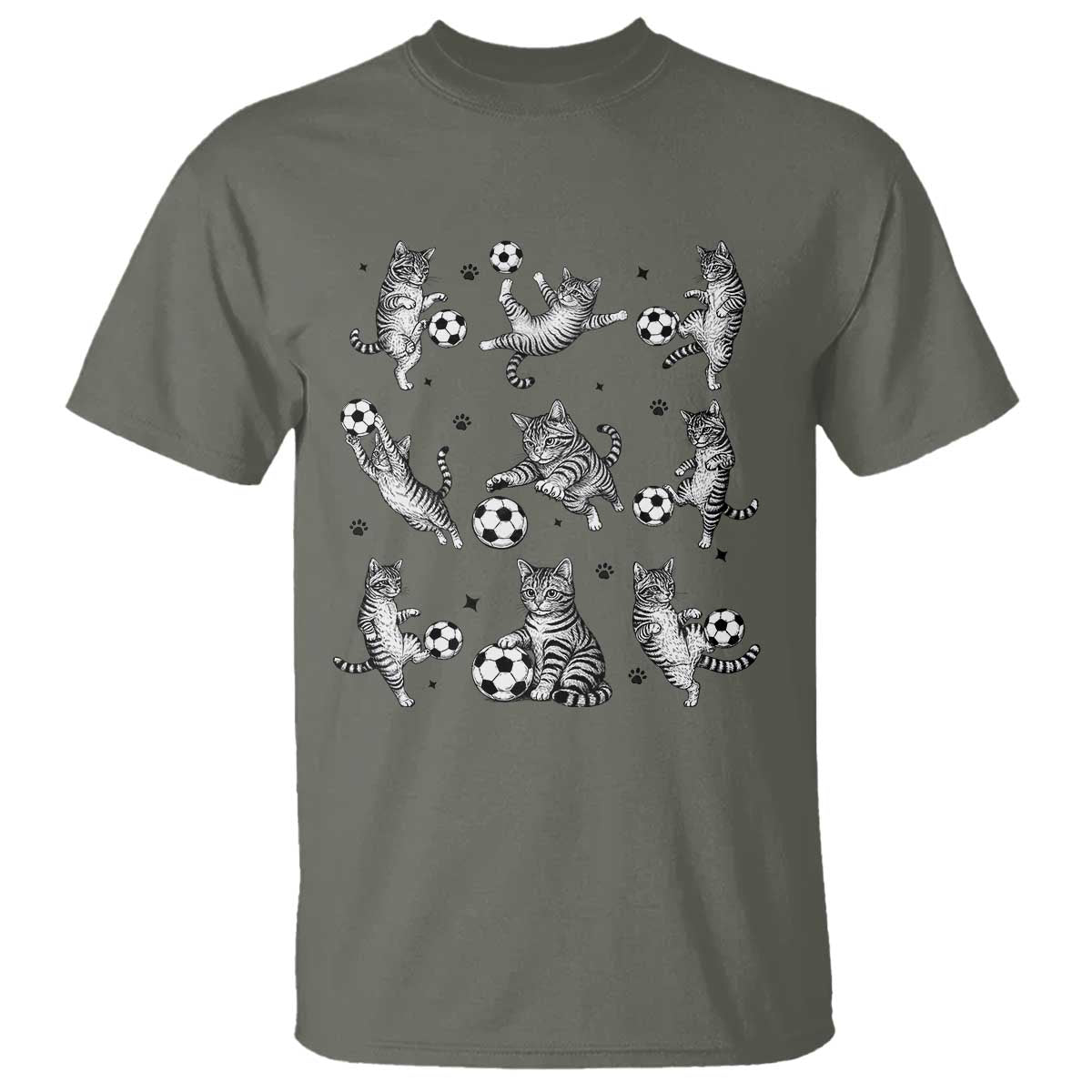 Funny Cat Soccer Player T Shirt Gift For Soccer Lovers TS12 Military Green Print Your Wear