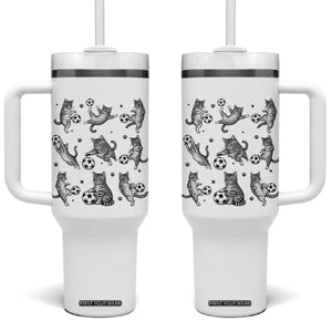 Funny Cat Soccer Player Tumbler With Handle Gift For Soccer Lovers TS12 One Size: 40 oz White Print Your Wear
