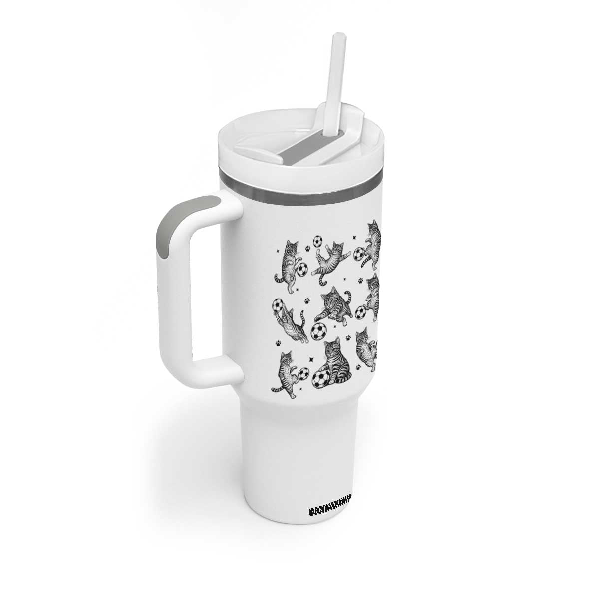 Funny Cat Soccer Player Tumbler With Handle Gift For Soccer Lovers TS12 Print Your Wear