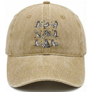 Funny Cat Soccer Player Washed Cotton Baseball Cap Gift For Soccer Lovers TS12 Print Your Wear
