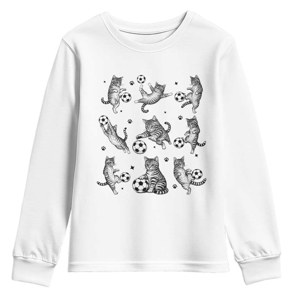 Funny Cat Soccer Player Youth Sweatshirt Gift For Soccer Lovers TS12 White Print Your Wear