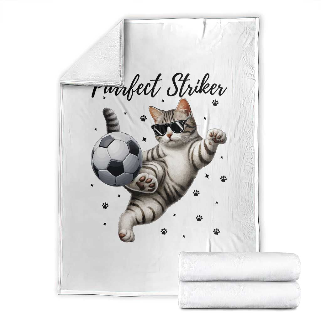 Purrfect Striker Throw Blanket Funny Cat Soccer Player Gift TS12 White Print Your Wear
