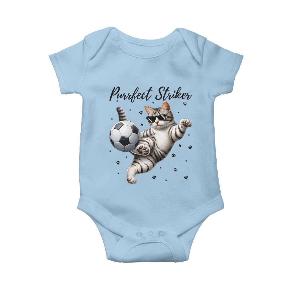 Purrfect Striker Baby Onesie Funny Cat Soccer Player Gift TS12 Light Blue Print Your Wear