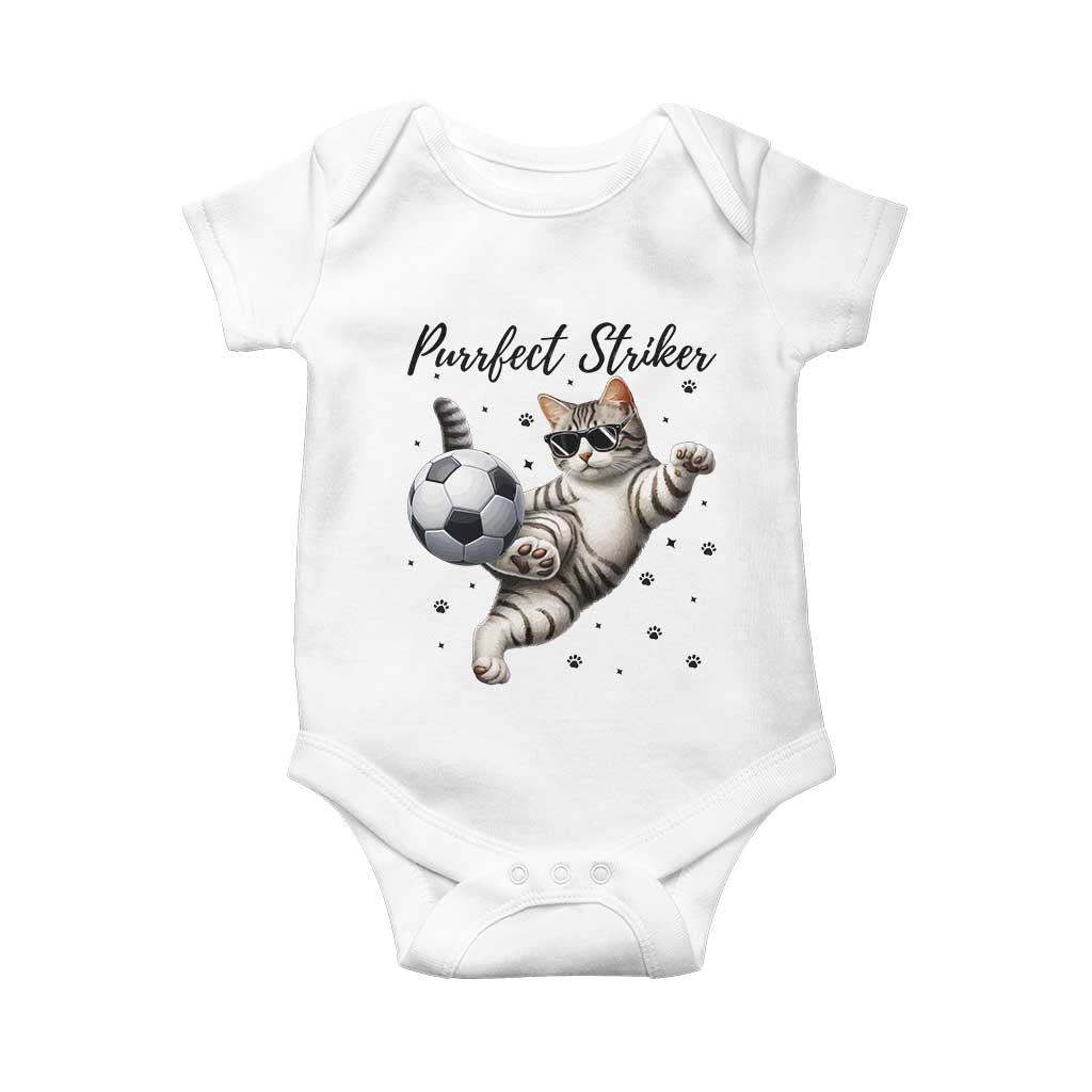 Purrfect Striker Baby Onesie Funny Cat Soccer Player Gift TS12 White Print Your Wear