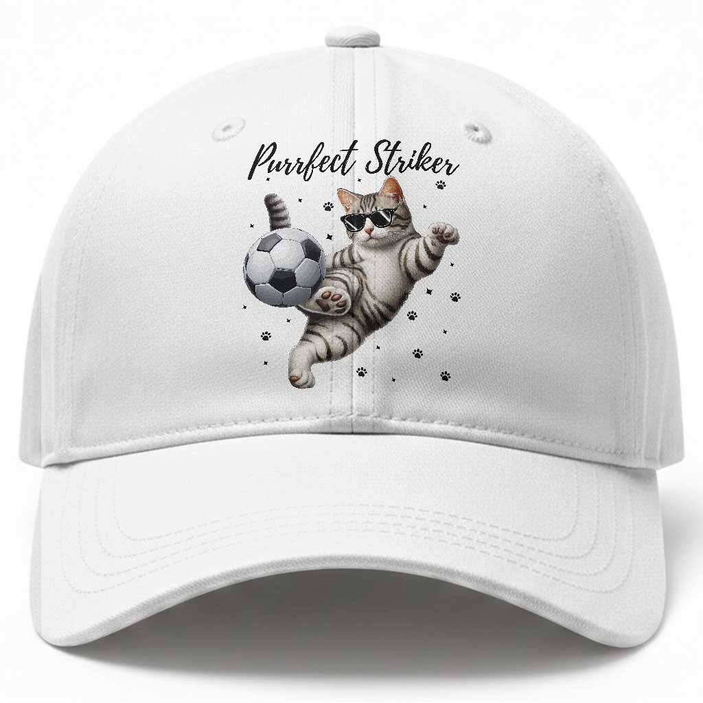 Purrfect Striker Baseball Cap Funny Cat Soccer Player Gift TS12 Print Your Wear