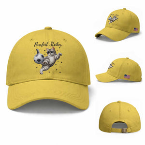 Purrfect Striker Baseball Cap Funny Cat Soccer Player Gift TS12 Baseball Cap Universal Fit Yellow Print Your Wear