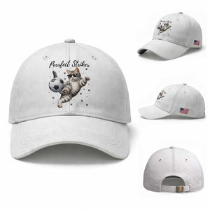 Purrfect Striker Baseball Cap Funny Cat Soccer Player Gift TS12 Baseball Cap Universal Fit White Print Your Wear