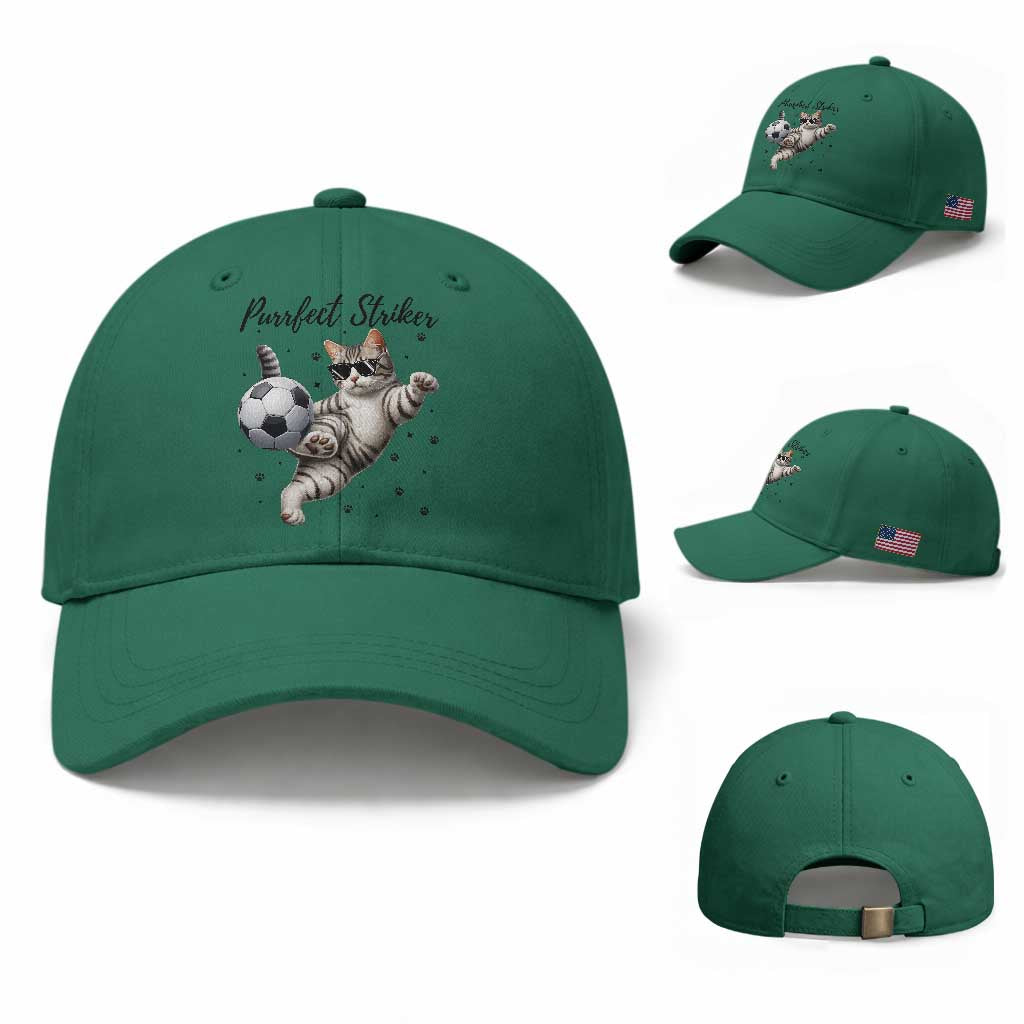 Purrfect Striker Baseball Cap Funny Cat Soccer Player Gift TS12 Baseball Cap Universal Fit Irish Green Print Your Wear
