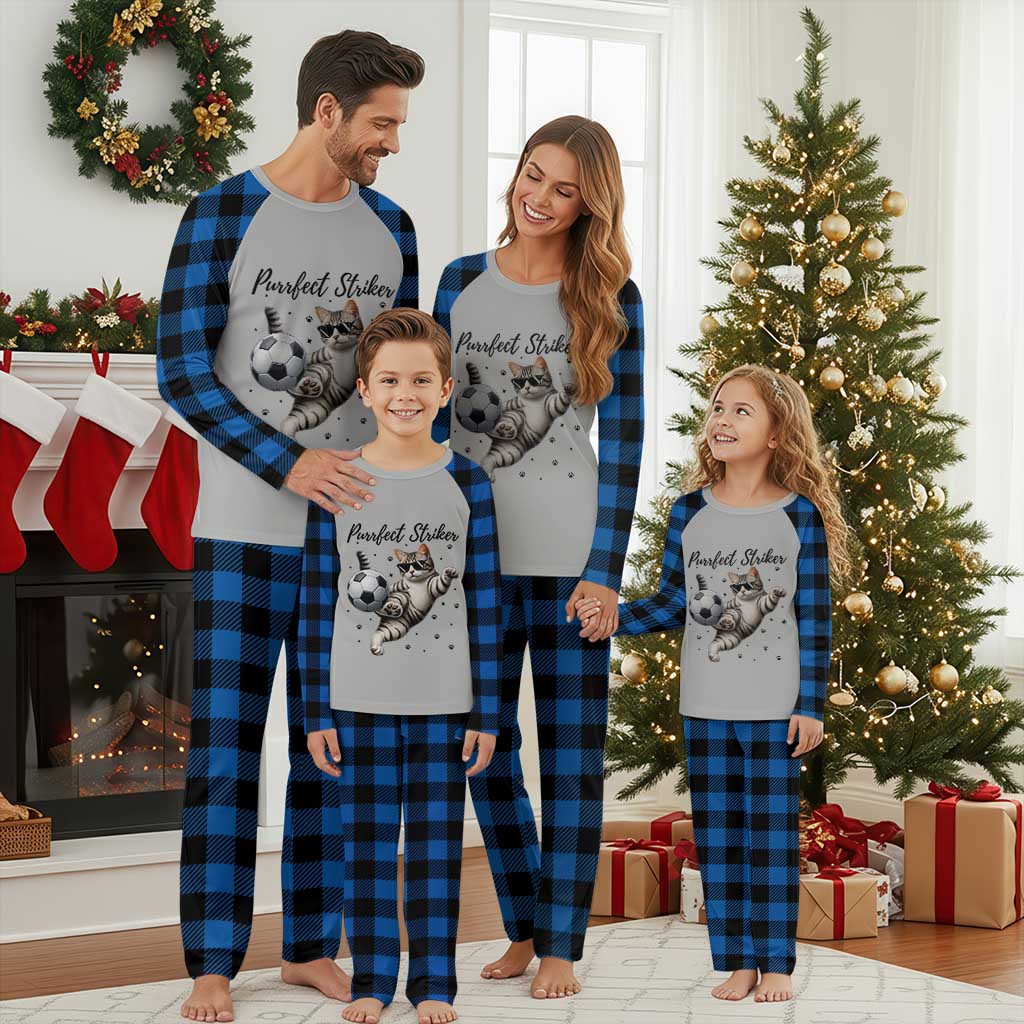 Purrfect Striker Plaid Pajama Set Funny Cat Soccer Player Gift TS12 Blue Plaid Print Your Wear