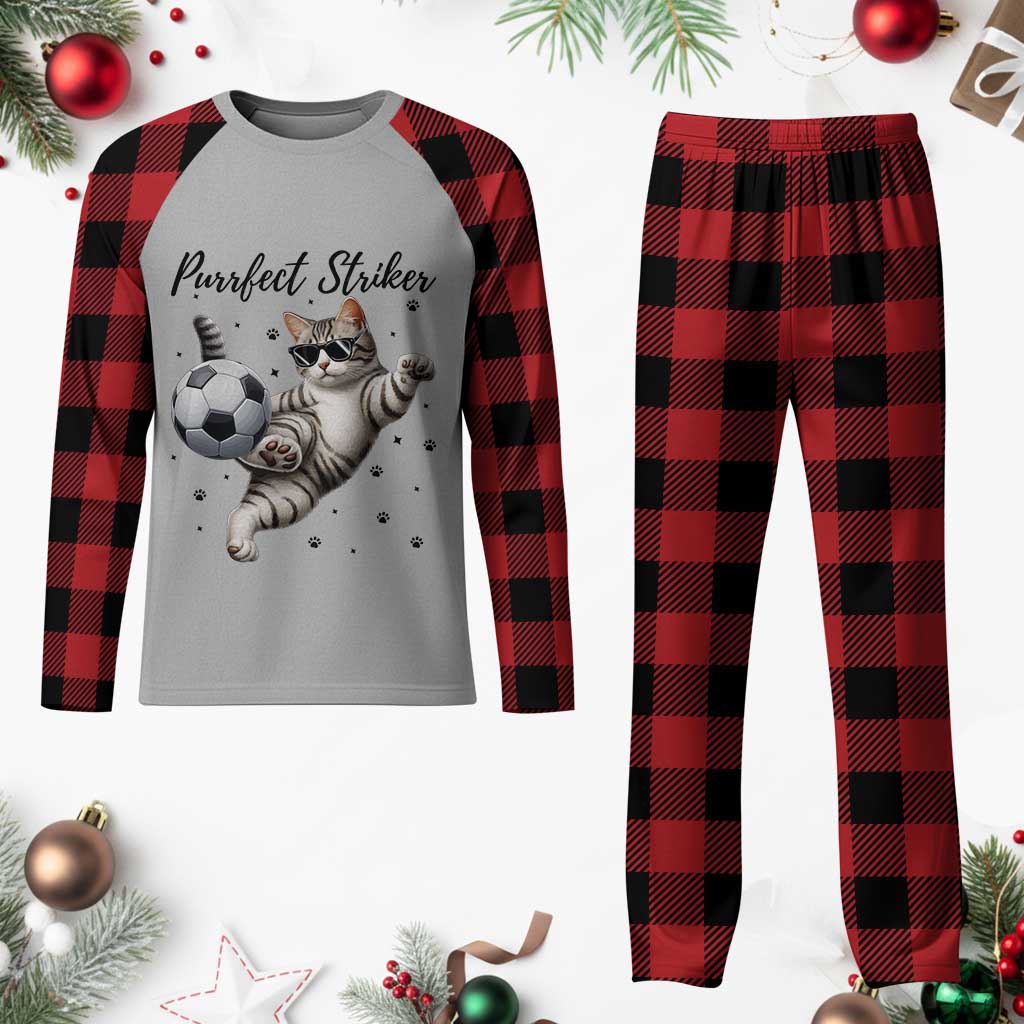 Purrfect Striker Plaid Pajama Set Funny Cat Soccer Player Gift TS12 Buffalo Plaid Print Your Wear