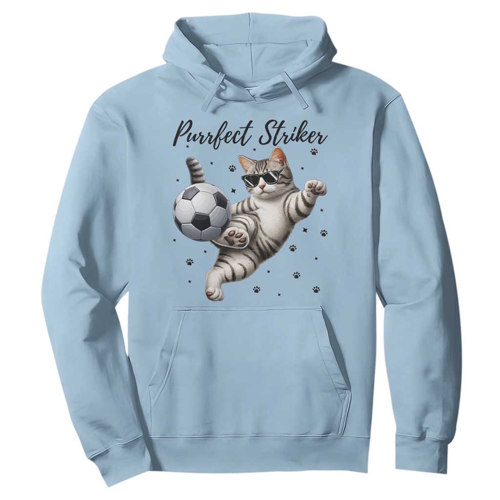 Purrfect Striker Hoodie Funny Cat Soccer Player Gift TS12 Light Blue Print Your Wear