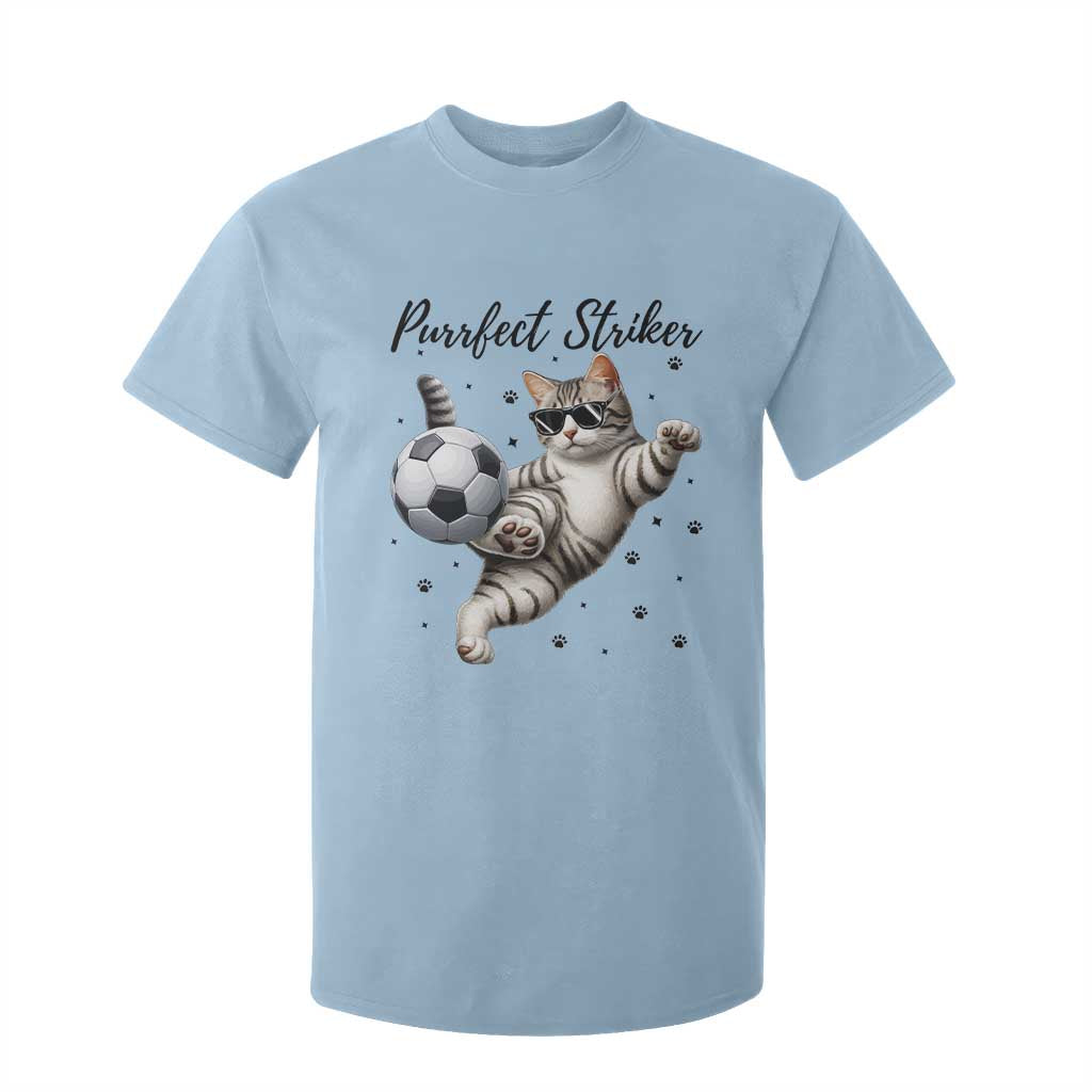 Purrfect Striker T Shirt For Kid Funny Cat Soccer Player Gift TS12 Light Blue Print Your Wear