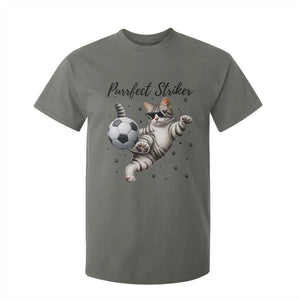 Purrfect Striker T Shirt For Kid Funny Cat Soccer Player Gift TS12 Military Green Print Your Wear