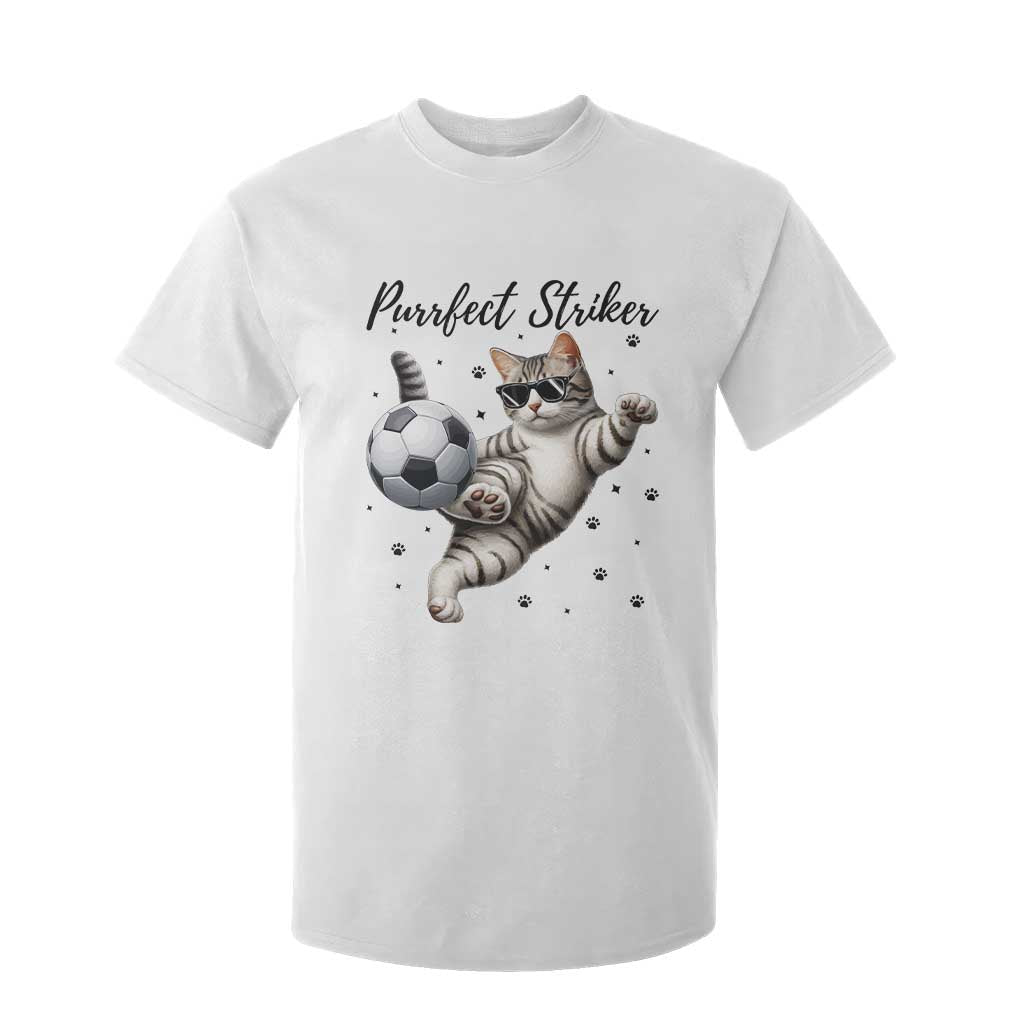 Purrfect Striker T Shirt For Kid Funny Cat Soccer Player Gift TS12 White Print Your Wear