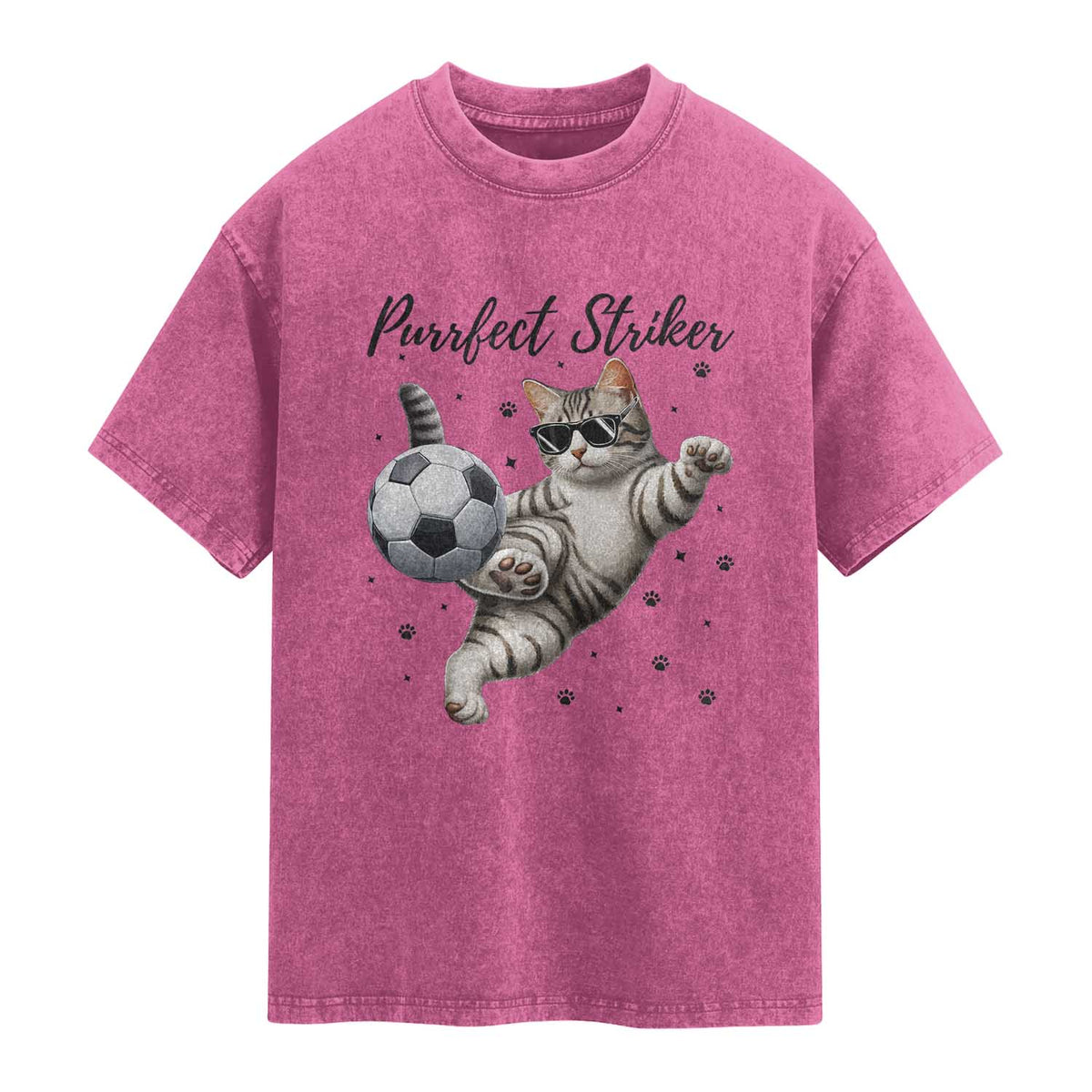 Purrfect Striker Washed Cotton T-Shirt Funny Cat Soccer Player Gift
