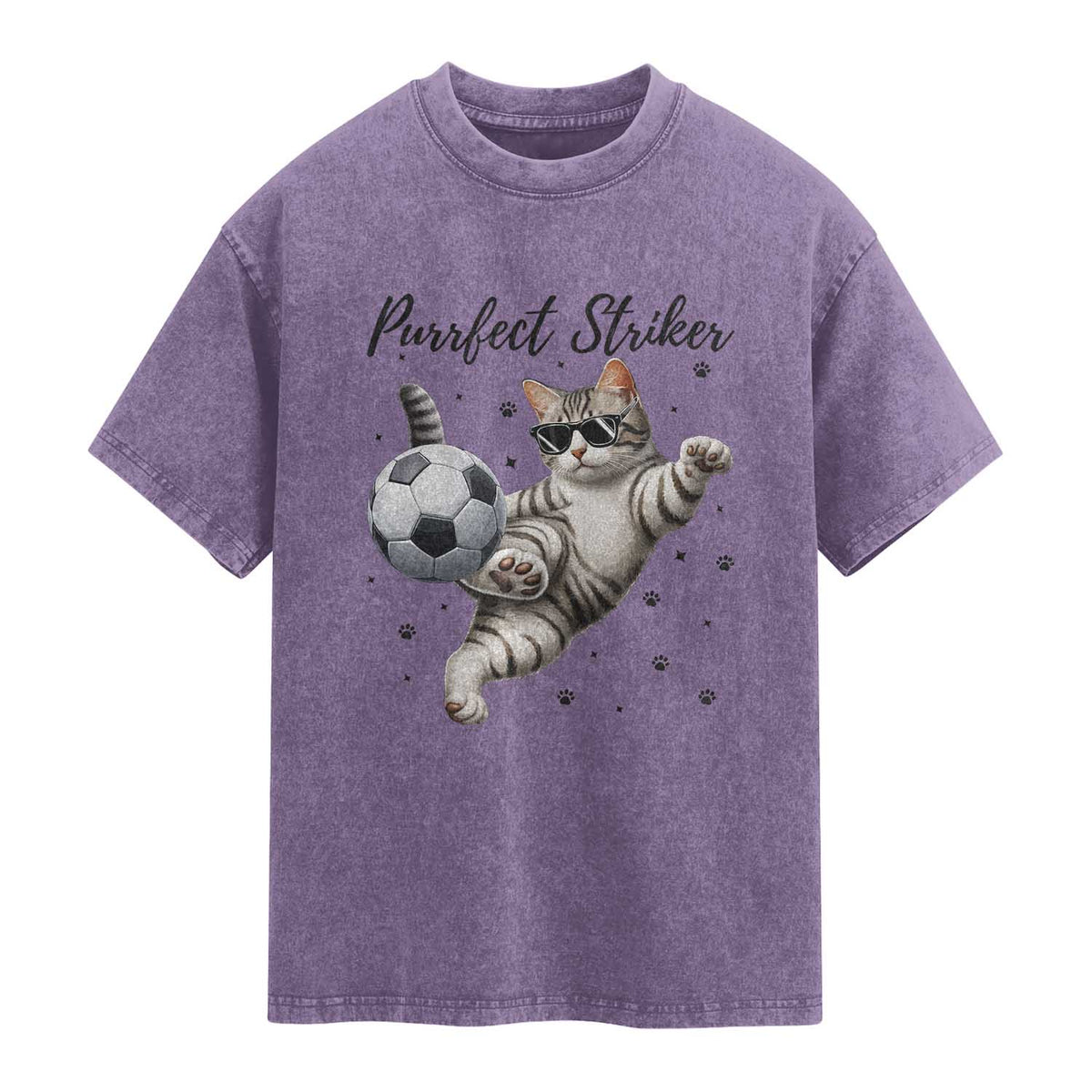 Purrfect Striker Washed Cotton T-Shirt Funny Cat Soccer Player Gift