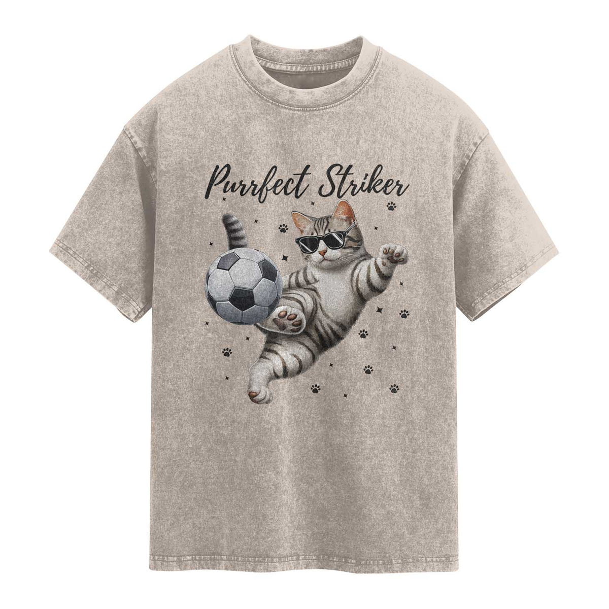 Purrfect Striker Washed Cotton T-Shirt Funny Cat Soccer Player Gift
