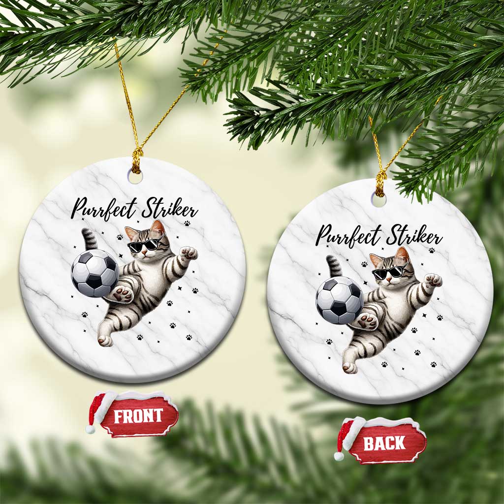 Purrfect Striker Ceramic Ornament Funny Cat Soccer Player Gift TS12 1pc White Marble Print Your Wear