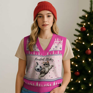 Purrfect Striker V-Neck Knit Sweater Vest Funny Cat Soccer Player Gift TS12 Hot Pink Print Your Wear