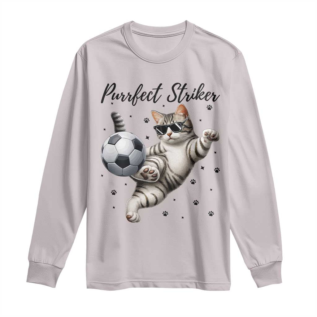 Purrfect Striker Long Sleeve Shirt Funny Cat Soccer Player Gift TS12 Ice Gray Print Your Wear