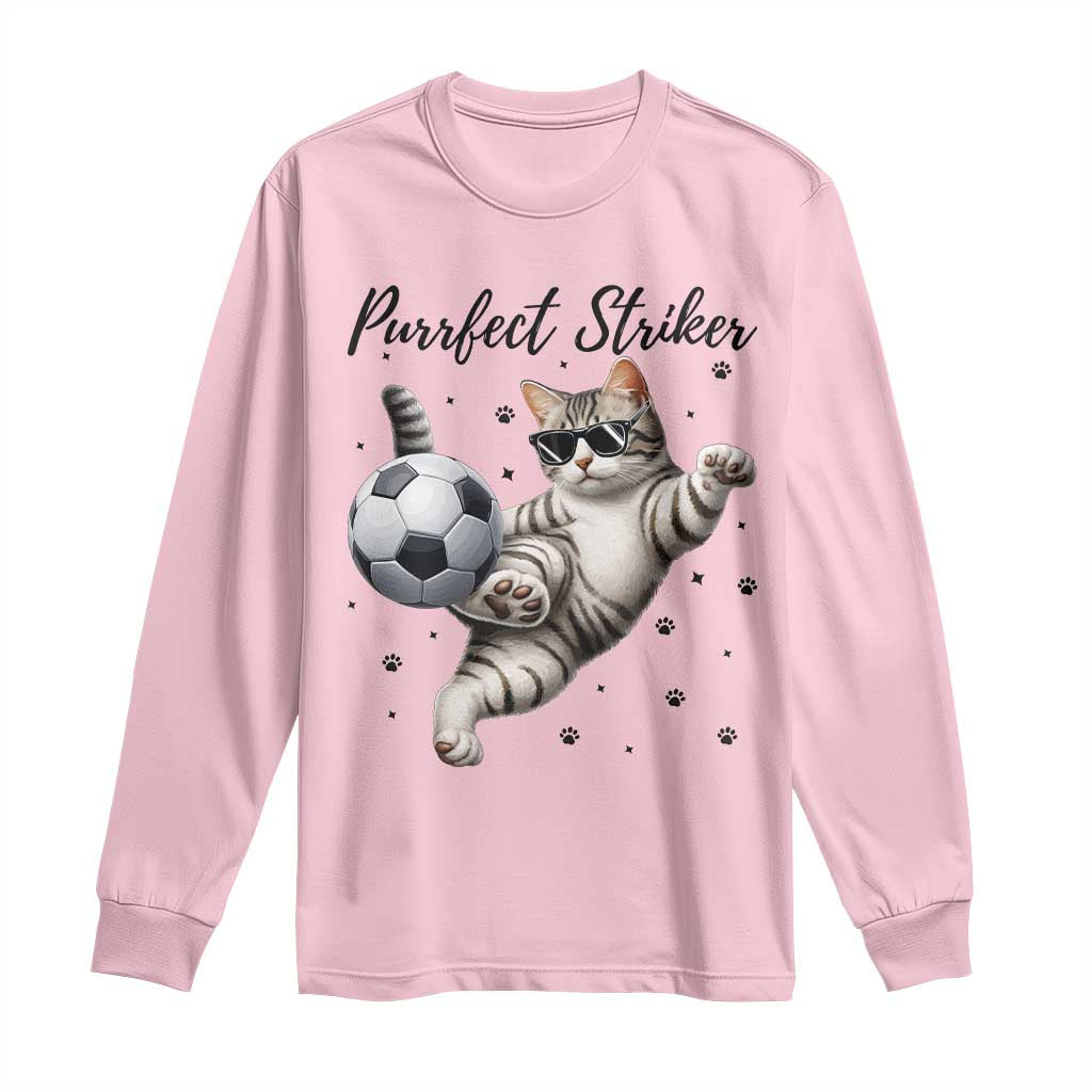 Purrfect Striker Long Sleeve Shirt Funny Cat Soccer Player Gift TS12 Light Pink Print Your Wear