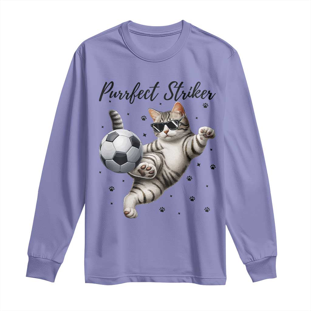Purrfect Striker Long Sleeve Shirt Funny Cat Soccer Player Gift TS12 Violet Print Your Wear