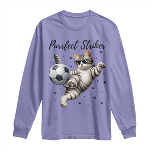 Purrfect Striker Long Sleeve Shirt Funny Cat Soccer Player Gift TS12 Violet Print Your Wear