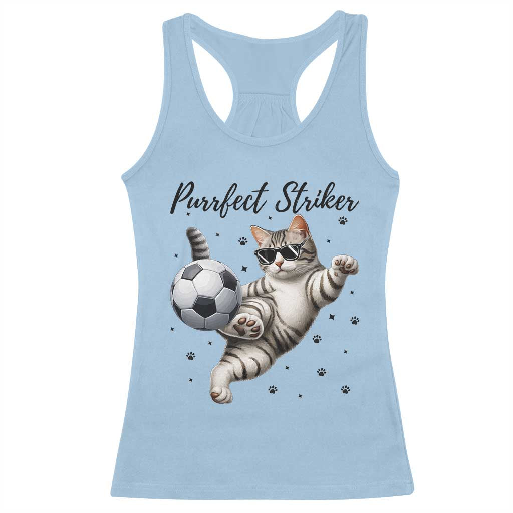 Purrfect Striker Racerback Tank Top Funny Cat Soccer Player Gift TS12 Light Blue Print Your Wear