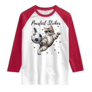 Purrfect Striker Raglan Shirt Funny Cat Soccer Player Gift TS12 White Red Print Your Wear