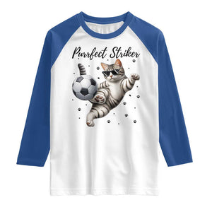 Purrfect Striker Raglan Shirt Funny Cat Soccer Player Gift TS12 White Royal Print Your Wear