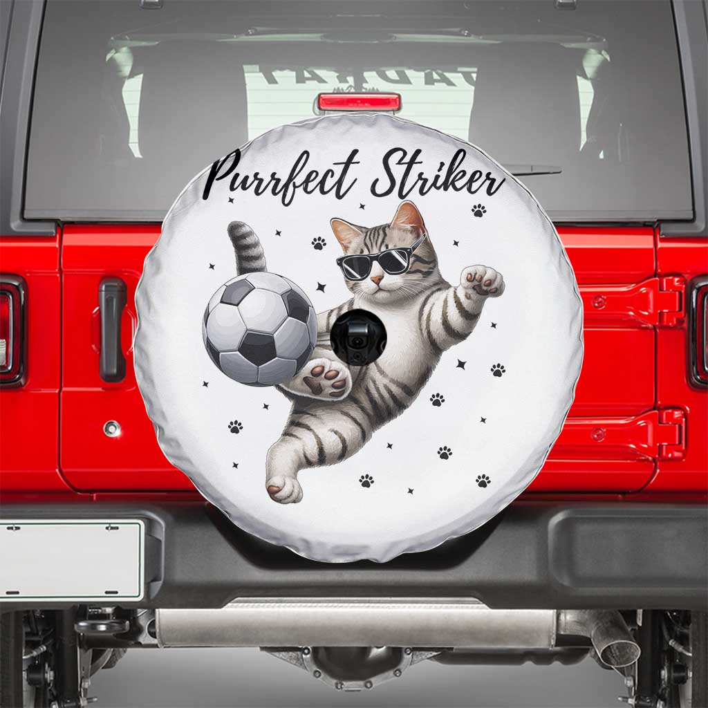 Purrfect Striker Spare Tire Cover Funny Cat Soccer Player Gift TS12 White Print Your Wear