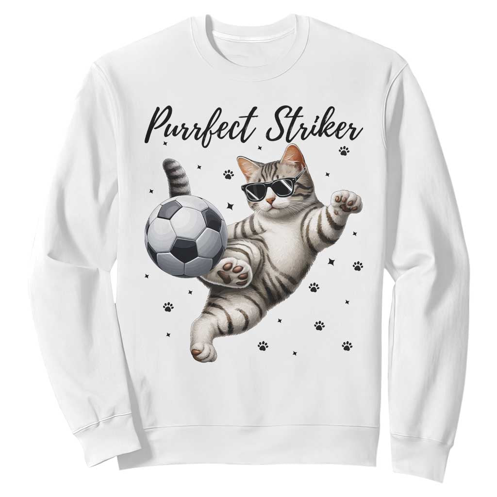 Purrfect Striker Sweatshirt Funny Cat Soccer Player Gift TS12 White Print Your Wear