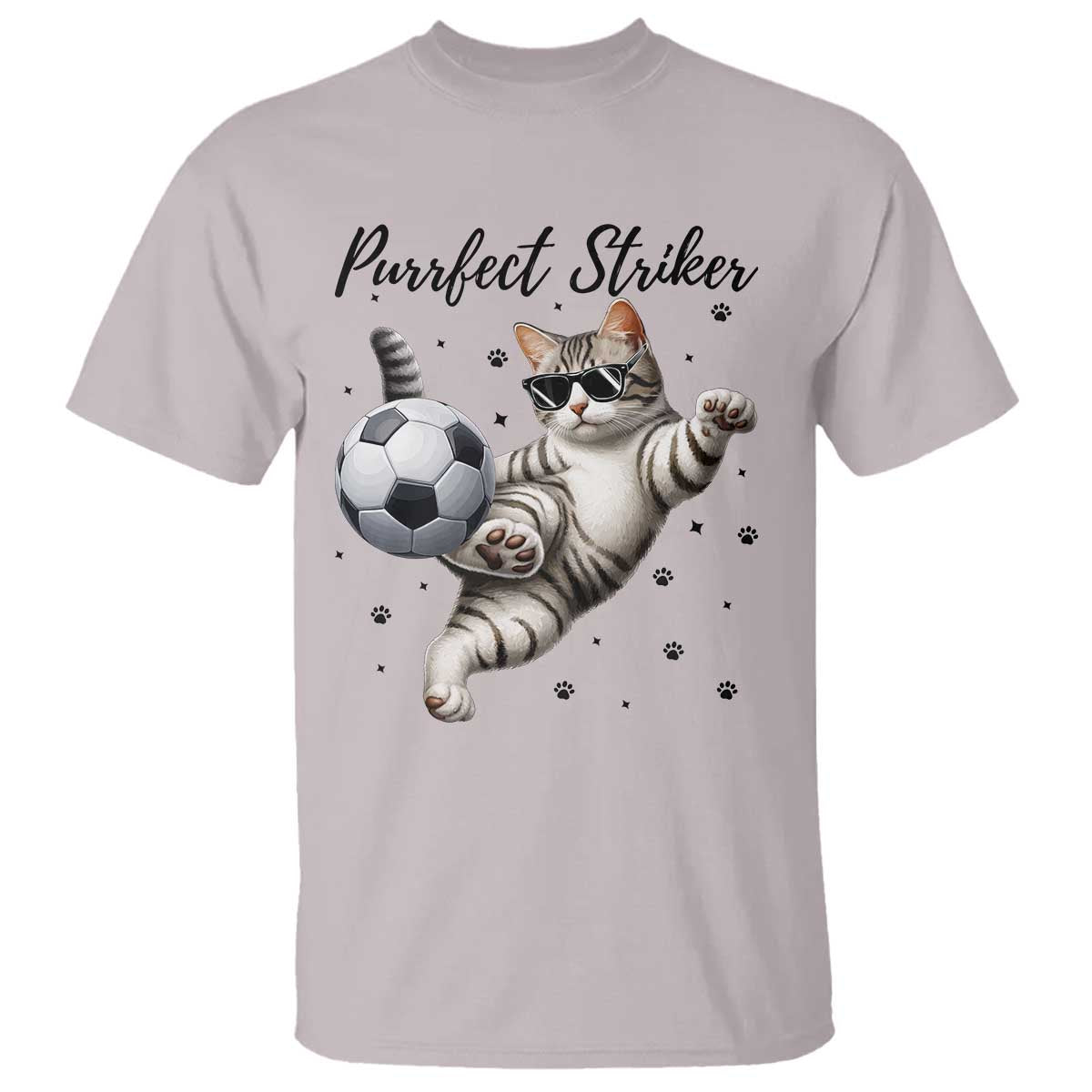 Purrfect Striker T Shirt Funny Cat Soccer Player Gift TS12 Ice Gray Print Your Wear