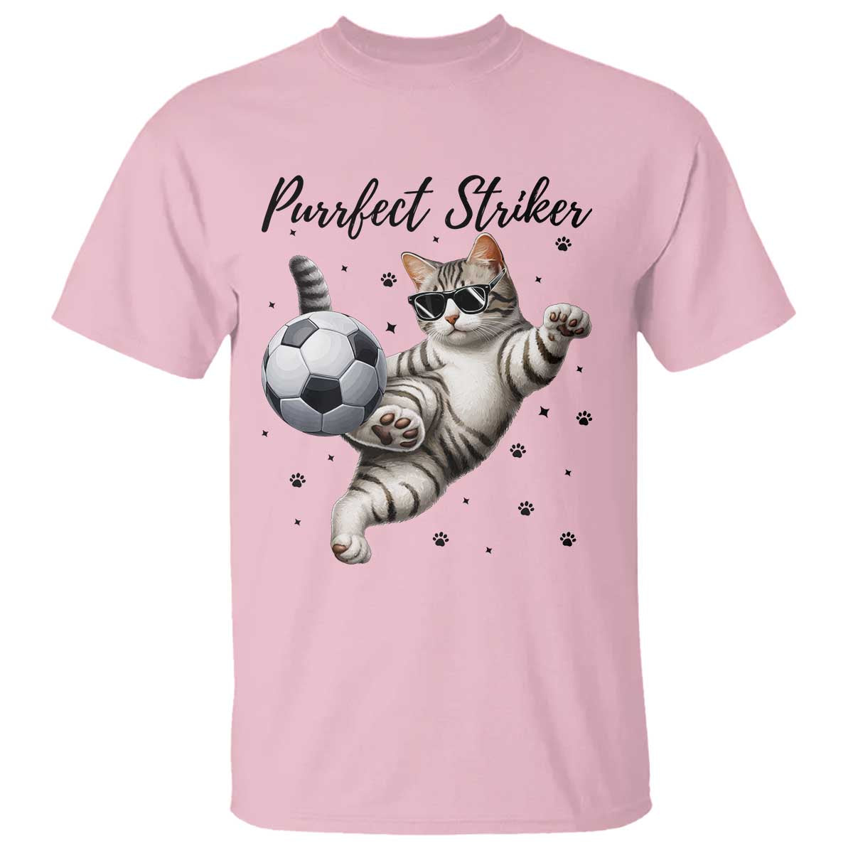 Purrfect Striker T Shirt Funny Cat Soccer Player Gift TS12 Light Pink Print Your Wear